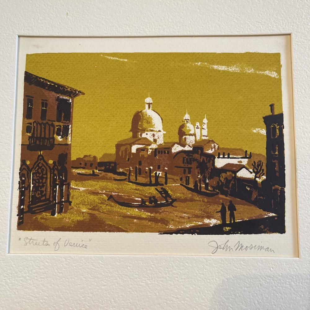 Vintage Midcentury John Mosiman Small Serigraph Streets Venice Italy Cityscape‎